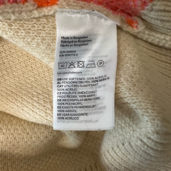 H&M Divided Pink Orange Jacquard Knit Pullover Sweater Womens Size Small - Picture 5 of 5